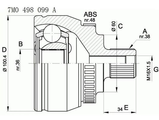 7M0498099A Bagian Transmisi C.V Joint