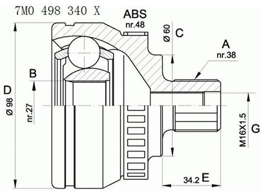 7M0498099 Bagian transmisi C.V Joint
